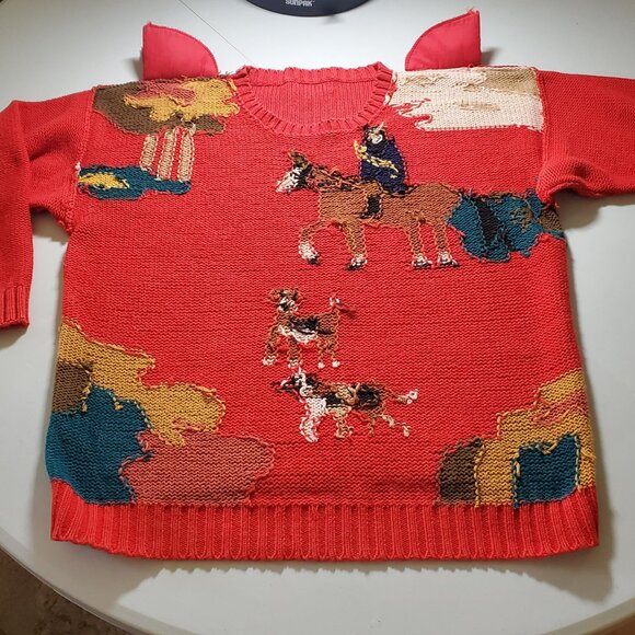 Exclusive Imports Crewneck Hunt Scene 80s Sweater Sz M- shipping incl. - Picture 8 of 16